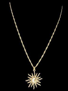 Sun & Moon Pendant Necklace Gold-Plated Chain Celestial Jewelry Elegant Design